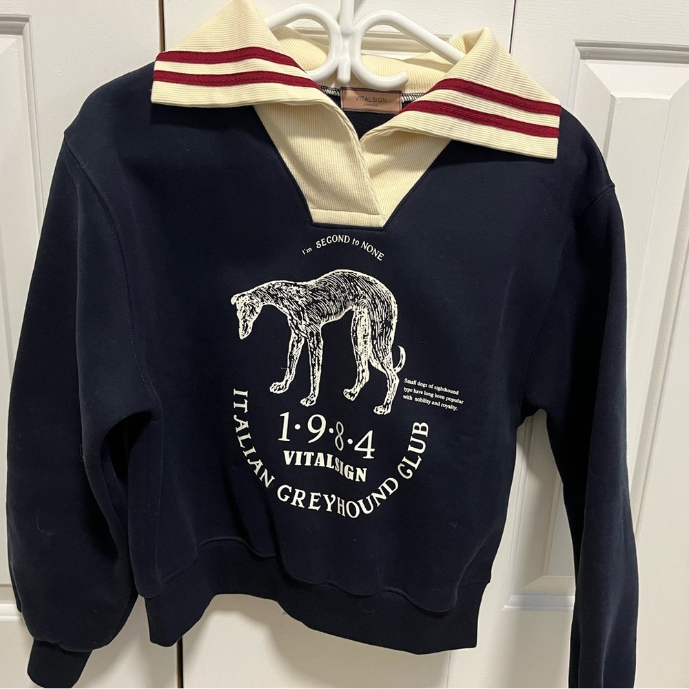 Italian Greyhound Club Navy Pullover Sweater with Cream Collar